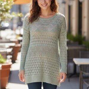 SOLD Pink Rose Light Green Crochet Top